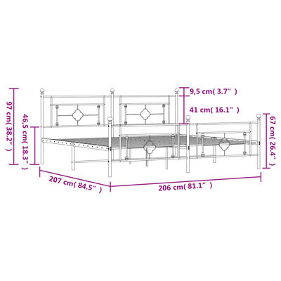 vidaXL Metal Bed Frame without Mattress with Footboard Black 200x200 cm