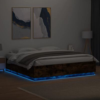 vidaXL Bed Frame with LED without Mattress Smoked Oak 200x200 cm