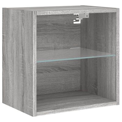 vidaXL Bedside Cabinets with LED Lights Wall-mounted 2 pcs Grey Sonoma