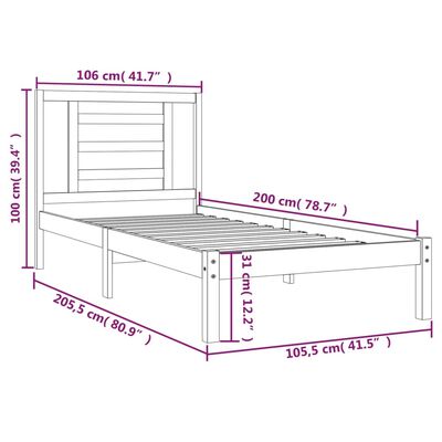 vidaXL Bed Frame without Mattress Black 100x200 cm Solid Wood Pine