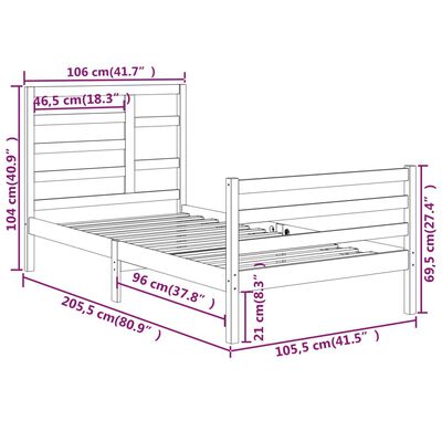 vidaXL Bed Frame without Mattress White Solid Wood 100x200 cm