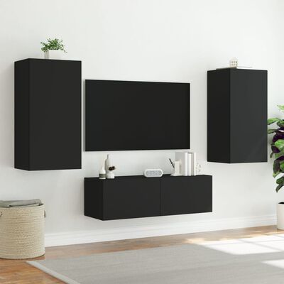 vidaXL TV Wall Cabinet with LED Lights Black 40.5x35x80 cm