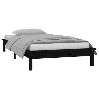 vidaXL LED Bed Frame without Mattress Black 75x190 cm Small Single Solid Wood