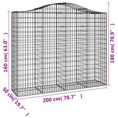 vidaXL Arched Gabion Baskets 20 pcs 200x50x160/180 cm Galvanised Iron