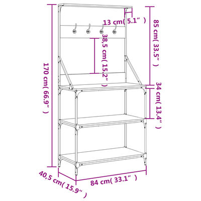 vidaXL Baker's Rack with Hooks 4-Tier Smoked Oak Engineered Wood