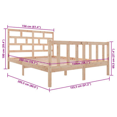 vidaXL Bed Frame without Mattress Solid Wood Pine King Size