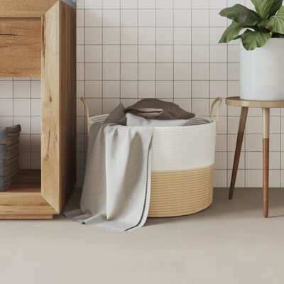 vidaXL Storage Basket Beige and White Ø51x33 cm Cotton