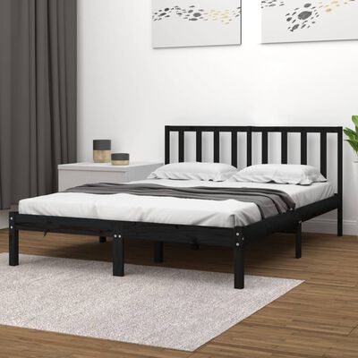 vidaXL Bed Frame without Mattress Black Solid Wood Pine 180x200 cm Super King