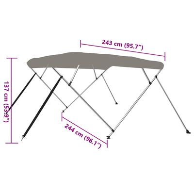 vidaXL 4-bow Bimini Top Grey 243x244x137 cm