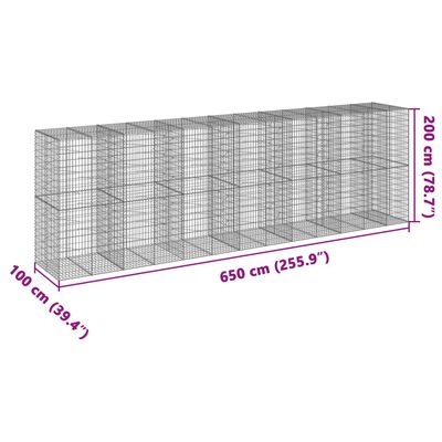 vidaXL Gabion Basket with Cover 650x100x200 cm Galvanised Iron