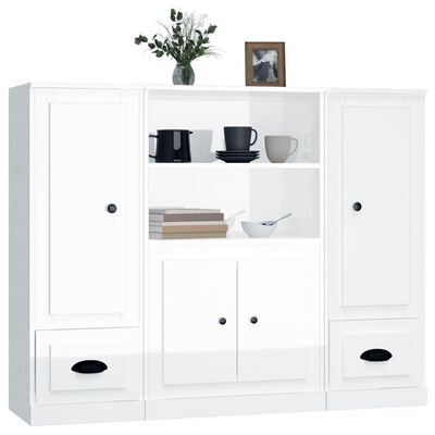 vidaXL Highboards 3 pcs High Gloss White Engineered Wood