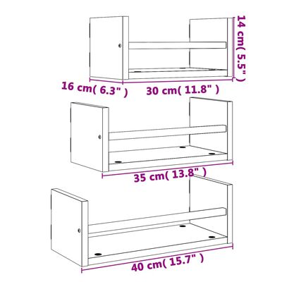 vidaXL 3 Piece Wall Shelf Set with Bars Grey Sonoma Engineered wood