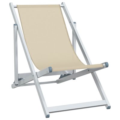 vidaXL Folding Beach Chairs 2 pcs Cream Aluminium and Textilene