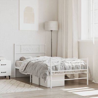 vidaXL Metal Bed Frame without Mattress with Footboard White 90x190 cm Single