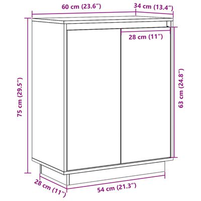 vidaXL Sideboard 60x34x75 cm Solid Wood Pine