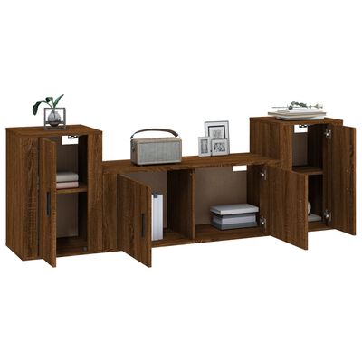 vidaXL 3 Piece TV Cabinet Set Brown Oak Engineered Wood