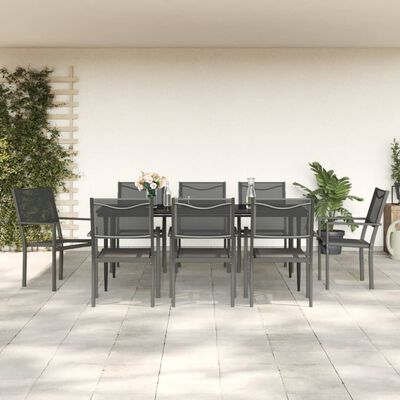 vidaXL 9 Piece Garden Dining Set Black Steel and Textilene