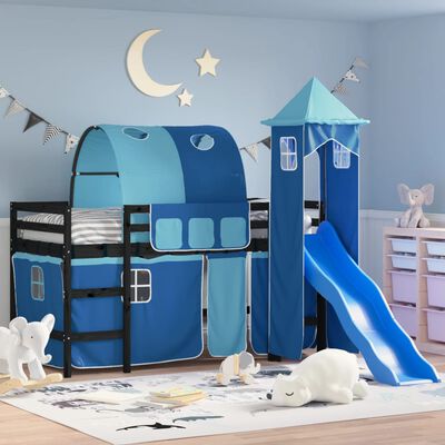 vidaXL Kids' Loft Bed with Tower without Mattress Blue 90x200 cm