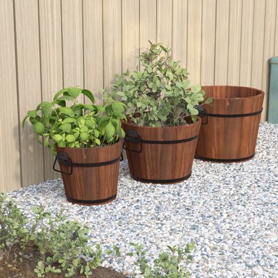 vidaXL 3 Piece Wooden Bucket Planter Set Solid Wood Fir