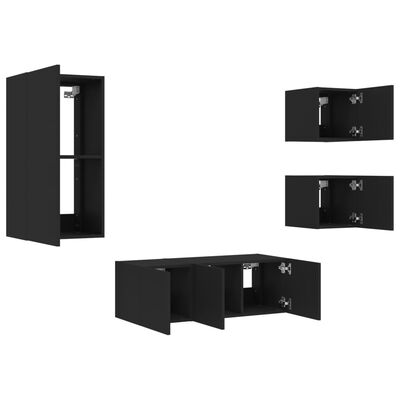 vidaXL 5 Piece TV Wall Units with LED Black Engineered Wood