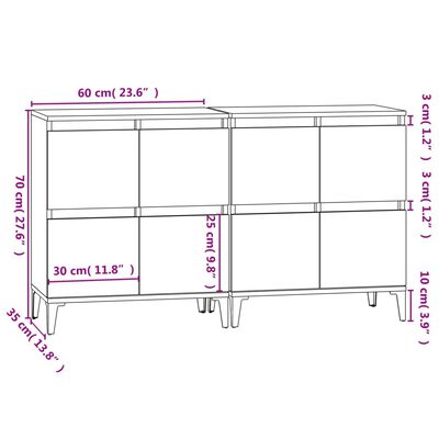 vidaXL Sideboards 2 pcs Grey Sonoma 60x35x70 cm Engineered Wood