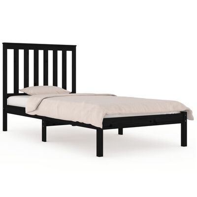 vidaXL Bed Frame without Mattress Black Solid Wood Small Single