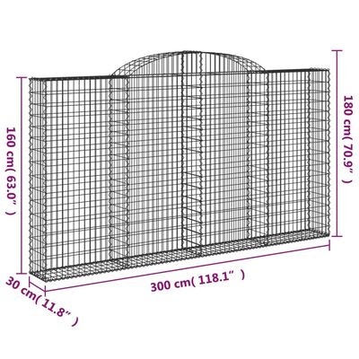 vidaXL Arched Gabion Baskets 9 pcs 300x30x160/180 cm Galvanised Iron