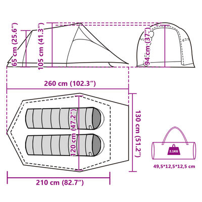 vidaXL Camping Tent Tunnel 2-Person Grey and Orange Waterproof