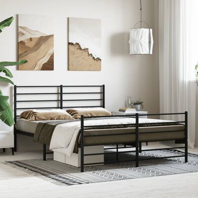 vidaXL Metal Bed Frame without Mattress with Footboard Black 160x200 cm