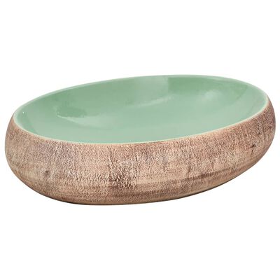 vidaXL Countertop Basin Green and Brown Oval 59x40x15 cm Ceramic