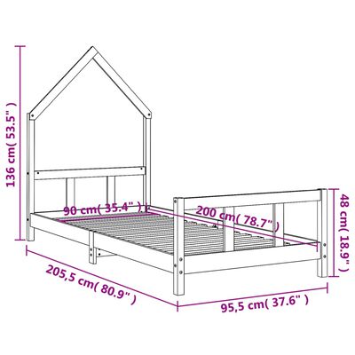 vidaXL Kids Bed Frame Black 90x200 cm Solid Wood Pine