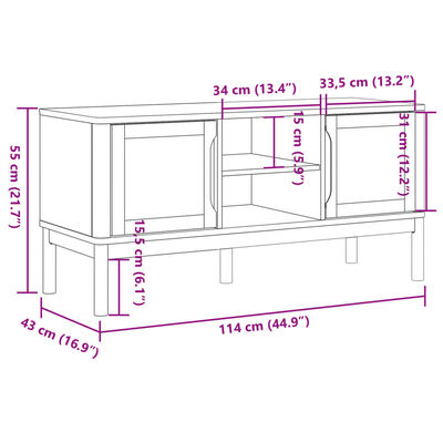 vidaXL TV Cabinet FLORO Wax Brown 114x43x55 cm Solid Pine Wood