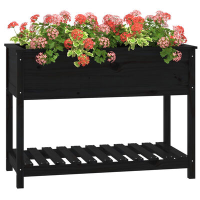 vidaXL Planter with Shelf Black 111.5x54x81 cm Solid Wood Pine