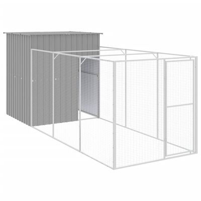 vidaXL Dog House with Run Light Grey 165x455x181 cm Galvanised Steel