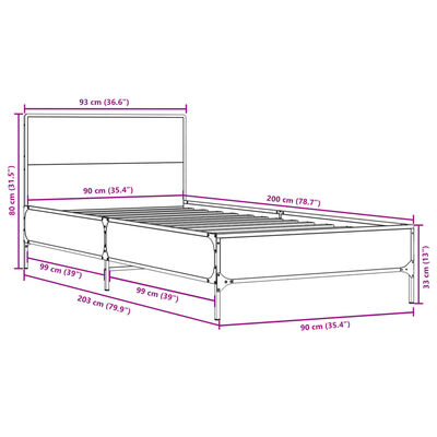 vidaXL Bed Frame without Mattress Smoked Oak 90x200 cm