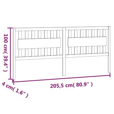 vidaXL Bed Headboard White 205.5x4x100 cm Solid Wood Pine