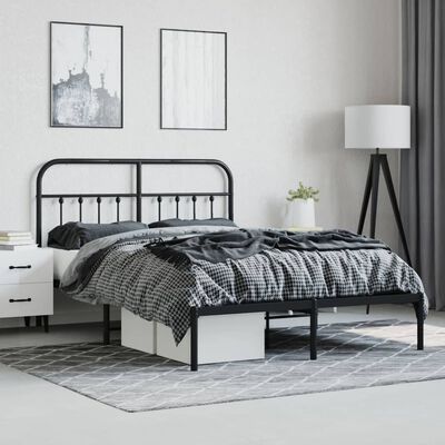 vidaXL Metal Bed Frame without Mattress with Headboard Black 140x190 cm