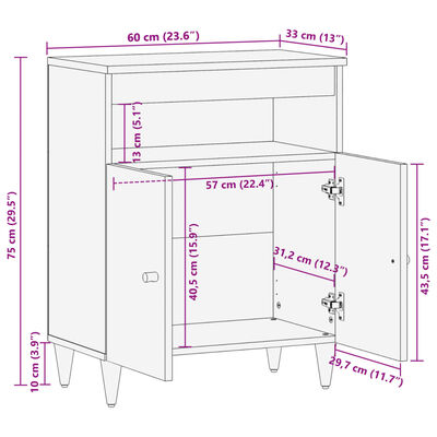 vidaXL Side Cabinet 60x33x75 cm Solid Wood Mango