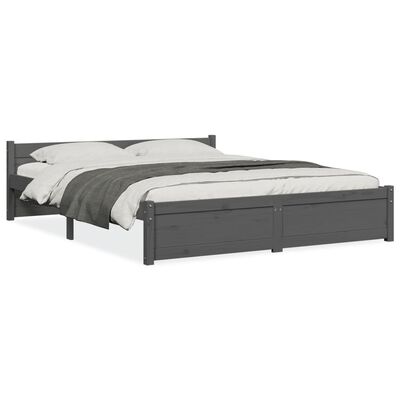 vidaXL Bed Frame without Mattress Grey Solid Wood 150x200 cm King Size