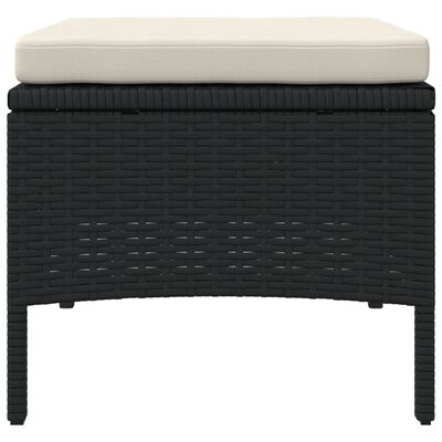 vidaXL Garden Sofa 2-Seater with Table and Stools Black Poly Rattan