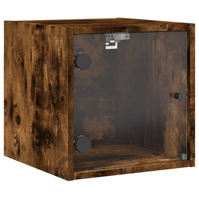 vidaXL Bedside Cabinet with Glass Door Smoked Oak 35x37x35 cm