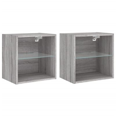 vidaXL Bedside Cabinets with LED Lights Wall-mounted 2 pcs Grey Sonoma