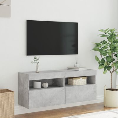 vidaXL TV Wall Cabinet with LED Lights Concrete Grey 100x30x40 cm