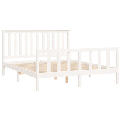 vidaXL Bed Frame with Headboard White 150x200 cm King Size Solid Wood Pine