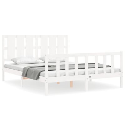 vidaXL Bed Frame without Mattress White King Size Solid Wood Pine