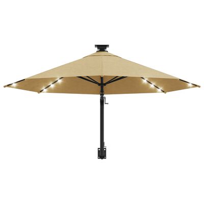 vidaXL Wall-mounted Garden Parasol with LEDs 300 cm Taupe