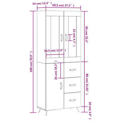 vidaXL Highboard White 69.5x34x180 cm Engineered Wood