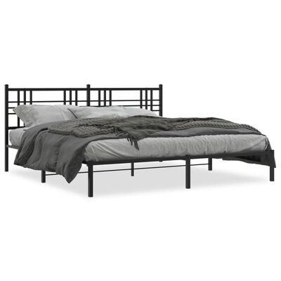 vidaXL Metal Bed Frame without Mattress with Headboard Black 193x203 cm