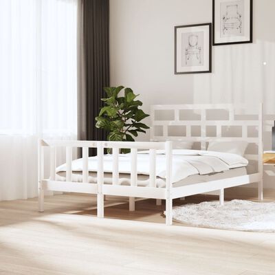 vidaXL Bed Frame without Mattress White Solid Wood 140x200 cm (810083+814195)