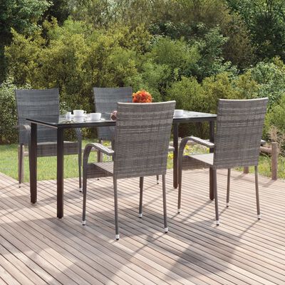 vidaXL 5 Piece Garden Dining Set Grey Poly Rattan